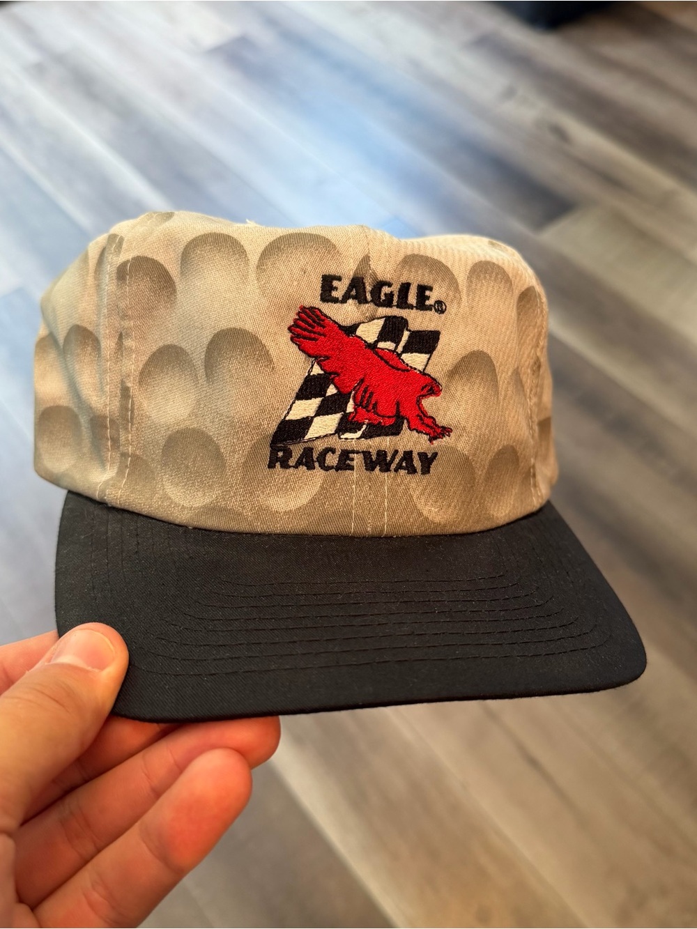 Vintage 90s Eagle Raceway Nebraska Racing Snapback Hat Cap Gray 3D Sprint Car